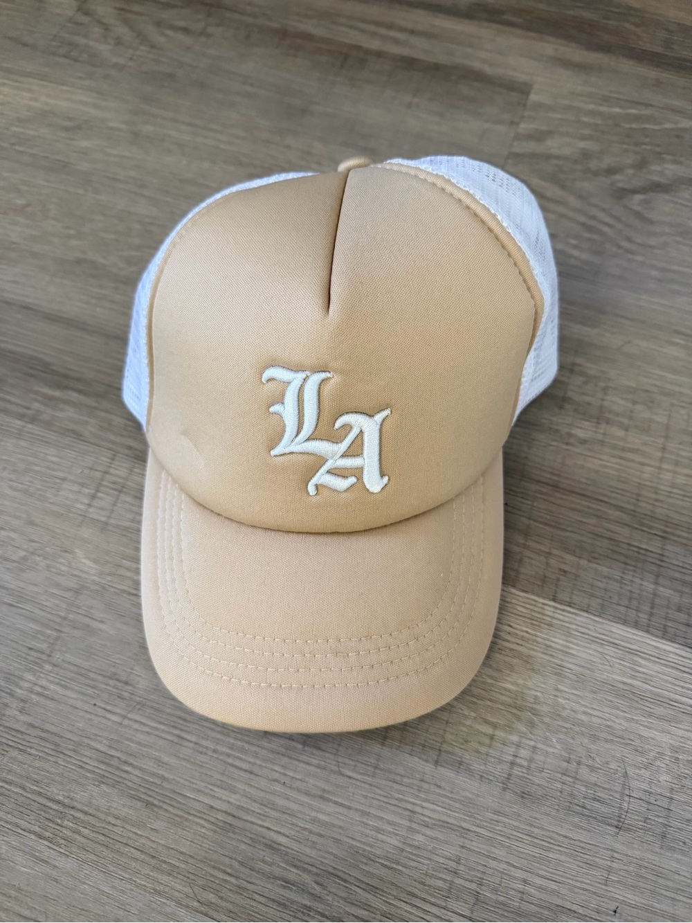 LA Trucker Cap in Tan and White